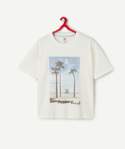 Tiener jongen Tao Categorieën - T-shirt met mouwen voor jongens in biologisch katoen met een Miami thema