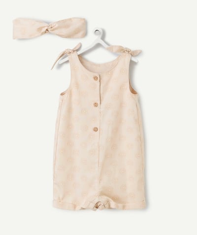 Jumpsuits - Dungarees Tao Categories - combi-short and turban baby girl in beige sun print viscose responsible