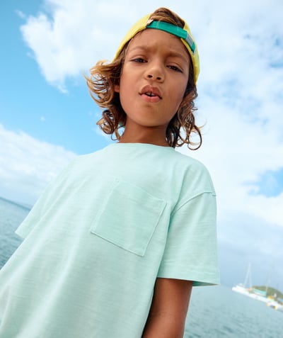 Jongen Tao Categorieën - t-shirt manches courtes garçon en coton bio vert pastel