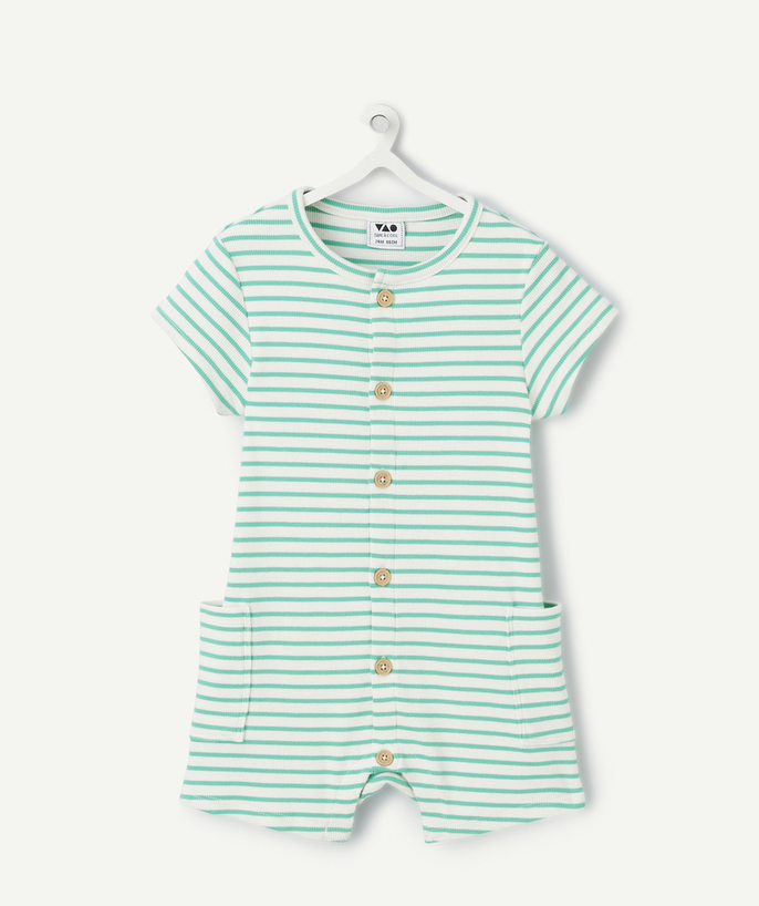Clothing Tao Categories - baby boy combishort in organic cotton with green stripes