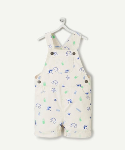 Baby boy Tao Categories - baby boy overalls in ecru and beach theme print