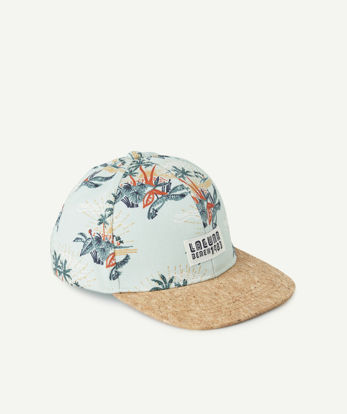 Hats - Caps Tao Categories - green palm-tree-print boy's cap with cork-effect peak