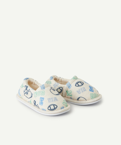 New In Tao Categories - ecru mottled printed boy's slippers rudby theme