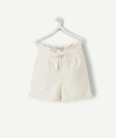 Girl Tao Categories - girl's high-waisted shorts in beige viscose