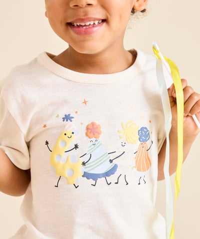 ANNIVERSAIRETAO Tao Categorieën - T-shirt van biologisch katoen in ecru met een verjaardagsthema van TAO 4 jaar