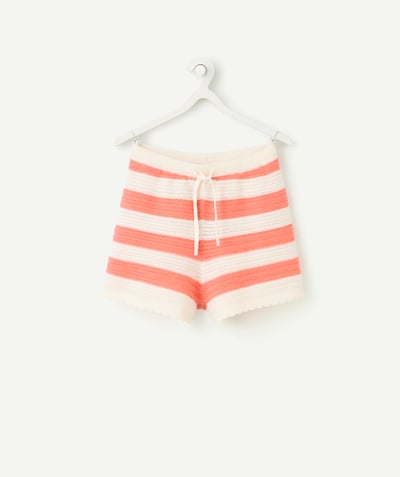 Clothing Tao Categories - coral and white striped organic cotton knitted shorts for girls
