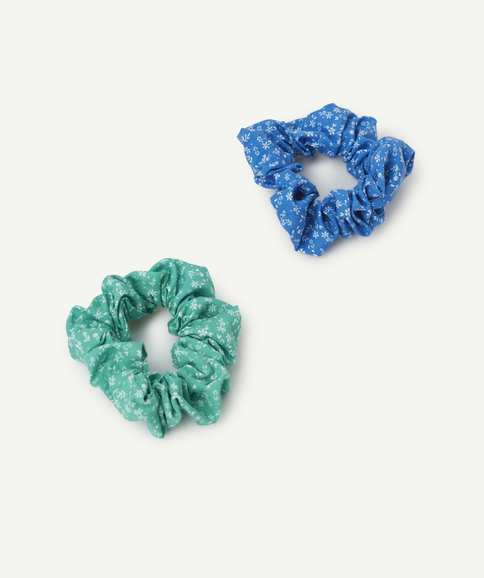 Accessories Tao Categories - set of 2 green and blue girl's scrunchies with flower print