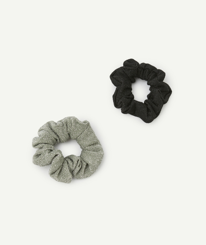 Accessories Tao Categories - set of 2 black and green glitter girl scrunchies