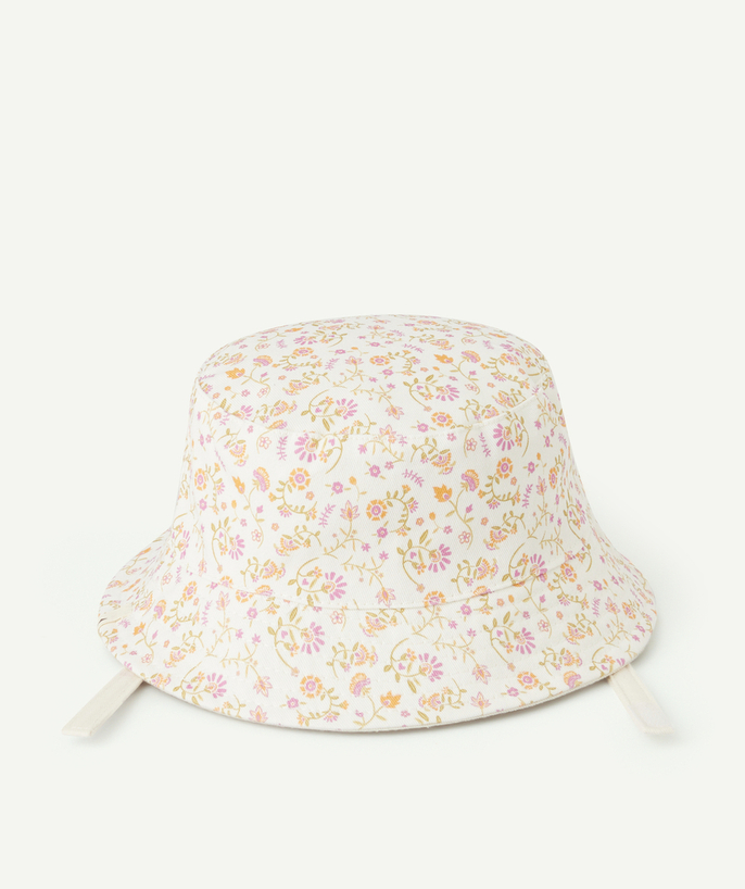 Hats - Caps Tao Categories - baby girl bob in ecru cotton and colorful floral print