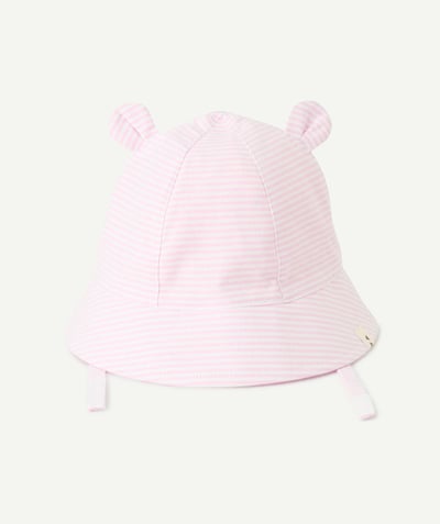 Hats - Caps Tao Categories - pink and white striped cotton baby girl bob with ears
