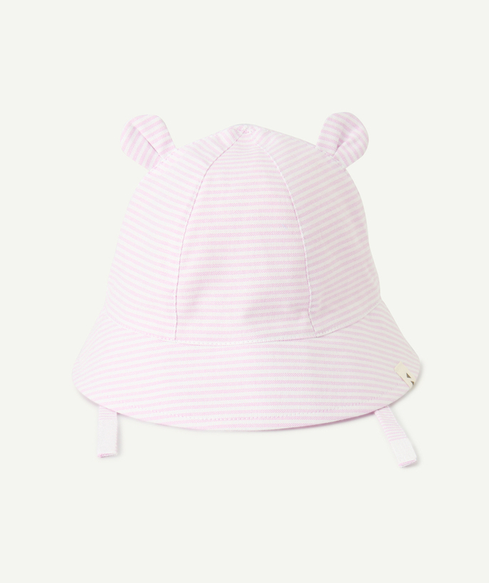 Hats - Caps Tao Categories - pink and white striped cotton baby girl bob with ears