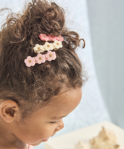 Hair Accessories Tao Categories - set of 3 baby girl barrettes with pink and white flowers