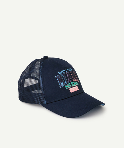 Sombreros - Gorras Categorías TAO - Gorra de niño con malla azul marino y mensaje bordado