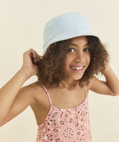 Hats - Caps Tao Categories - reversible girl's bob with denim effect and floral print