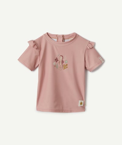 Par ici le soleil ! Categories Tao - t-shirt de bain manches courtes bébé fille rose avec volants