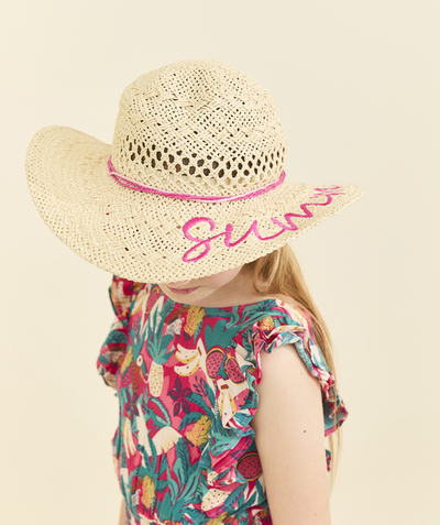 Dziewczynka Kategorie TAO - słomkowy kapelusz dziewczęcy z różowym haftem