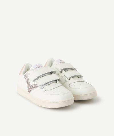 Girl Tao Categories - TIEMPO WHITE SCRATCH SNEAKERS WITH PINK GLITTER LOGO