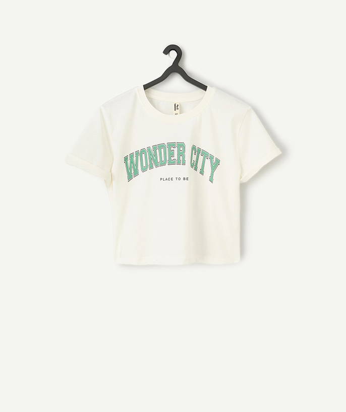 T-shirty - Koszulki Kategorie TAO - Biała koszulka z krótkim rękawem z bawełny organicznej z napisem wonder city