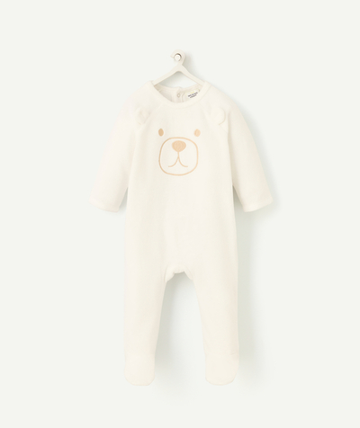Dors-bien - Pyjama Categories Tao - dors bien velours en coton bio écru avec motif ours