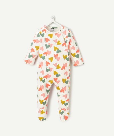 Pyjamas, sous-vêtements Categories Tao - dors bien bébé fille en fibres recyclées écru imprimé cœur