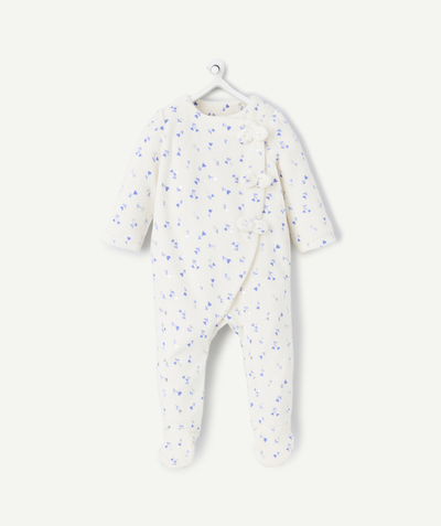 Śpioszki - Piżamy Kategorie TAO - Miękki śpiwór dla dziewczynki z bawełny organicznej z nadrukiem małych niebieskich kwiatków