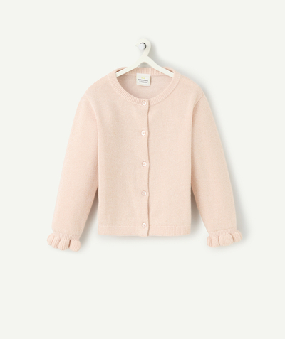 Gilet Categories Tao - cardigan bébé fille en coton bio rose pâle et boutons pailletés