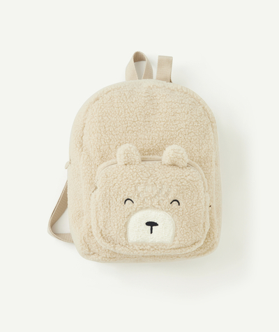 Baby Tao Categories - zipped baby boy backpack in ecru buckles with bear motif