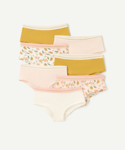 Nachtkleding, onderkleding Tao Categorieën - 7-pack met bloemenprint in geel, wit en roze biokatoenen shorties voor meisjes