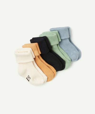 Nouveautés Categories Tao - lot de 5 chaussettes hautes colorées bébé garçon en coton bio avec plis