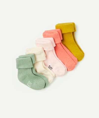 Nouveautés Categories Tao - lot de 5 chaussettes hautes colorées bébé fille en coton bio avec plis