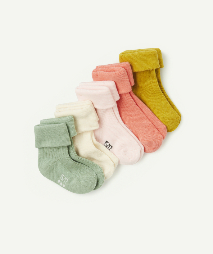 NOWOŚCI Kategorie TAO - Zestaw 5 kolorowych skarpetek dziewczęcych z bawełny organicznej z zakładkami