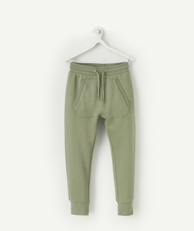 Trousers - Jogging pants Tao Categories - BOYS' GREEN JOGGERS IN RECYCLED FIBERS WITH KANGAROO POCKET
