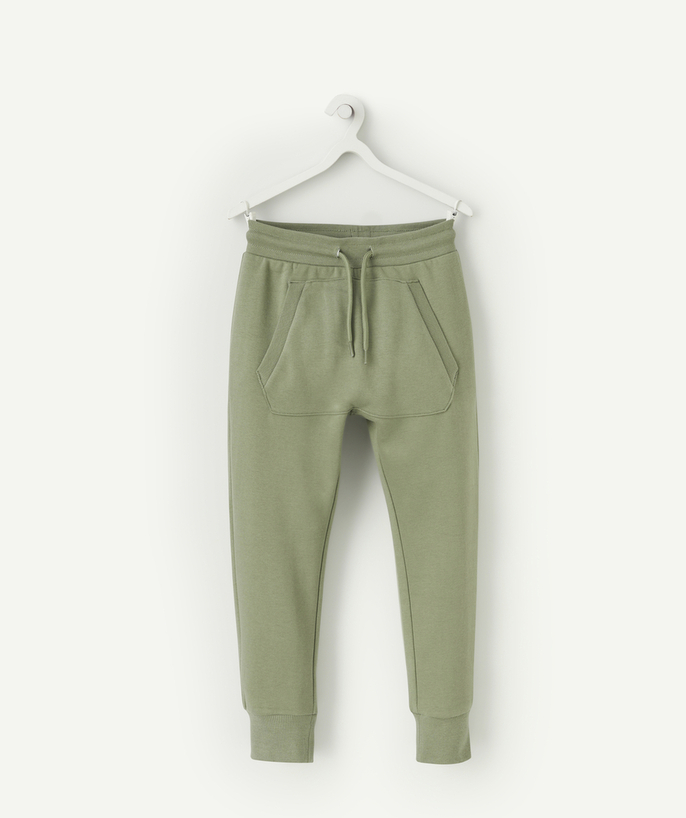 Outlet Tao Categories - BOYS' GREEN JOGGERS IN RECYCLED FIBERS WITH KANGAROO POCKET