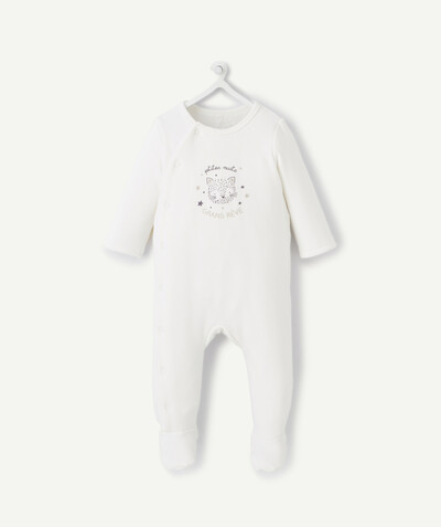 Pyjamas Nouvelle Arbo   C - PREMATURE BABY SLEEPSUIT IN CREAM ORGANIC COTTON, LINED