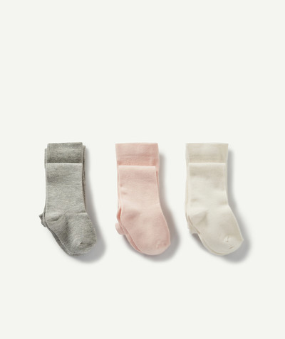 Socks - Tights Tao Categories - THREE PAIRS OF TIGHTS, CREAM, PINK AND GREY