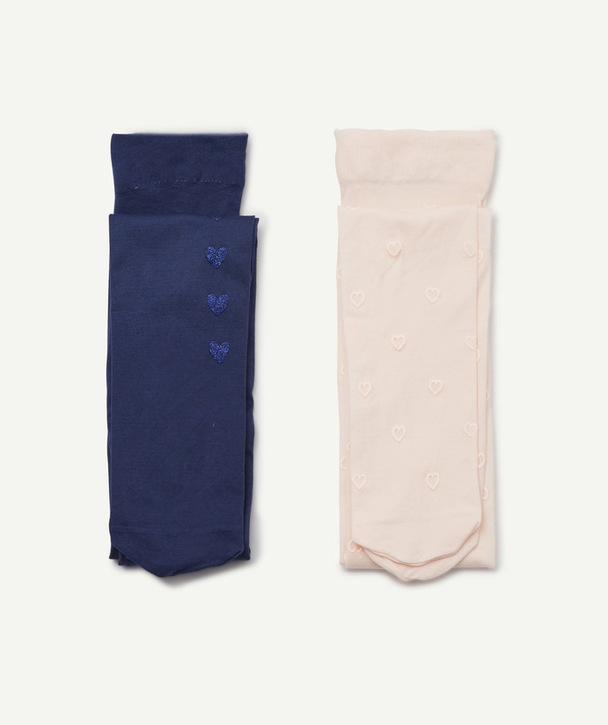 Chaussettes - Collants Categories Tao - LES 2 PAIRES DE COLLANTS ROSES ET BLEU MARINE EN VOILE