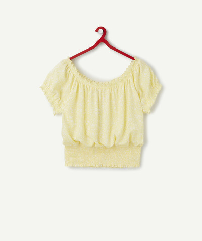 Teen girls Tao Categories - THE FLOWERY YELLOW VISCOSE T-SHIRT WITH BOAT NECK