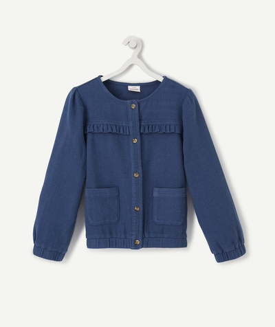 Girl Tao Categories - BLUE BOMBER JACKET IN COTTON AND LINEN