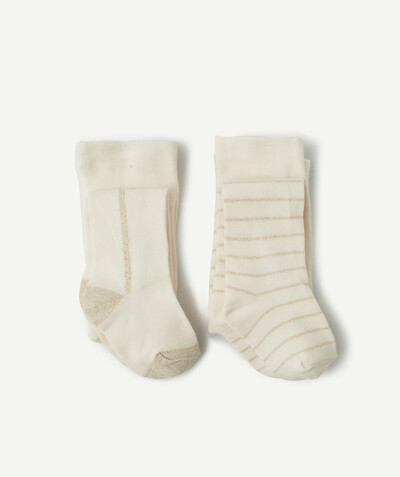Socks - Tights Nouvelle Arbo   C - PACK OF TWO PAIRS OF CREAM TIGHTS WITH GOLD COLOR DETAILING