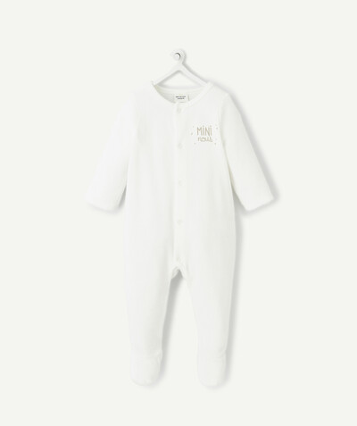 Pyjamas Tao Categories - WHITE VELVET SLEEPSUIT IN ORGANIC COTTON