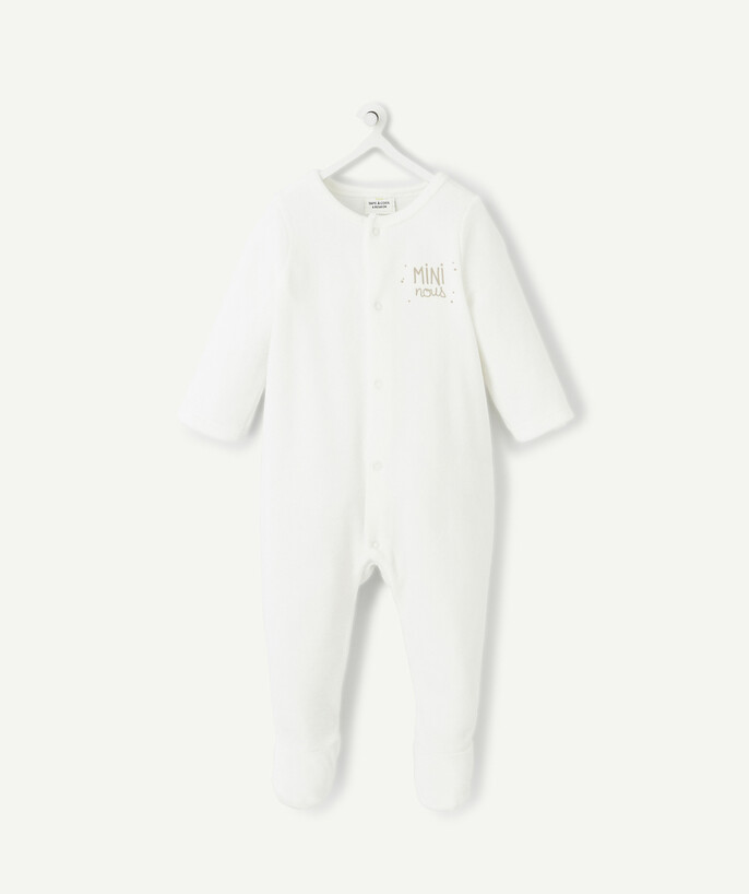 Sleepsuit – Pyjamas Tao Categories - WHITE VELVET SLEEPSUIT IN ORGANIC COTTON