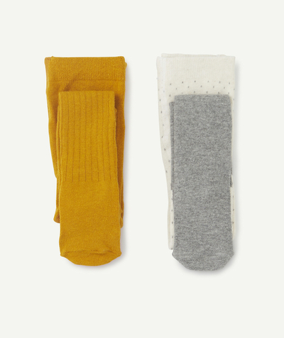 Outlet Tao Categories - PACK OF TWO PAIRS OF YELLOW AND GREY TIGHTS FOR BABY GIRLS