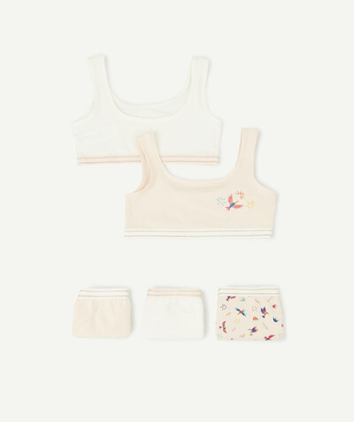 Girl Tao Categories - PACK OF TWO BRAS AND THREE PAIRS OF BIRD DESIGN  PANTS IN ORGANIC COTTON