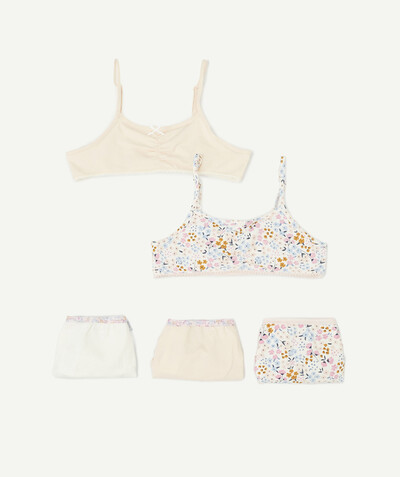 Private sales Tao Categories - PACK OF TWO BRAS AND THREE PAIRS OF FLOWER-PATTERNED PANTS IN ORGANIC COTTON