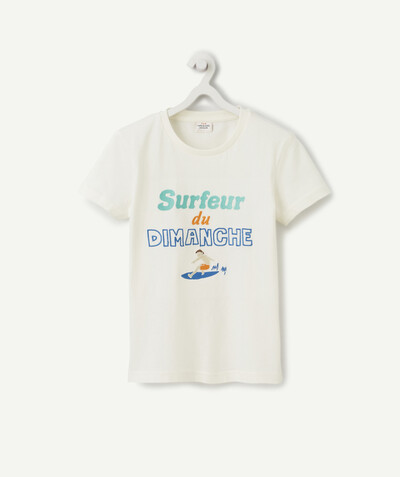 Private sales Tao Categories - WHITE T-SHIRT IN ORGANIC COTTON WITH A SURF DESIGN