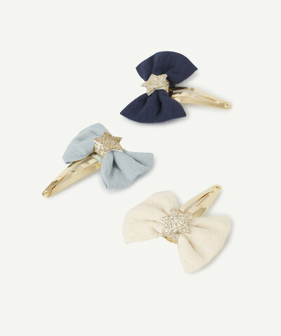 ECODESIGN Nouvelle Arbo   C - SET OF THREE BLUE AND CREAM BOW HAIR CLIPS