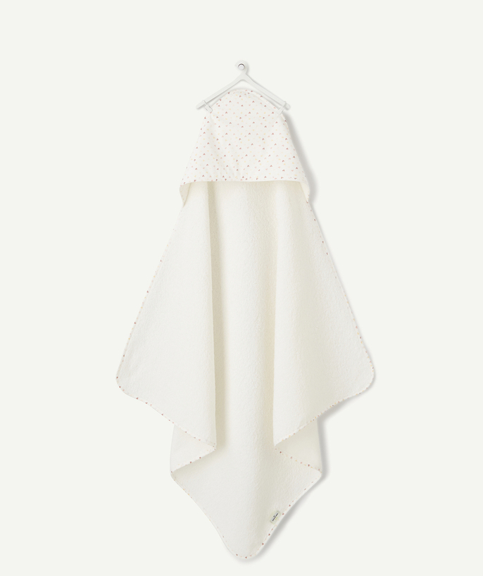All accessories Tao Categories - BABIES' WHITE BATH CAPE WITH A HEART PRINT IN ORGANIC COTTON