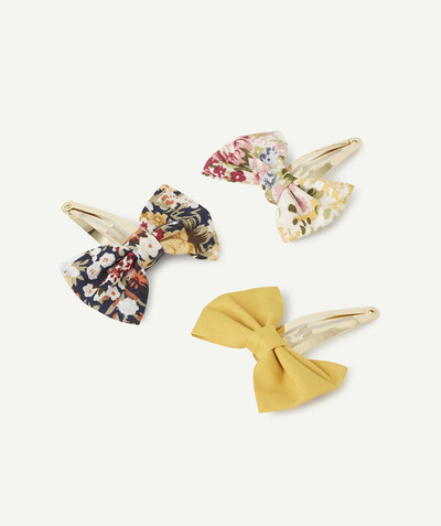 ECODESIGN Nouvelle Arbo   C - SET OF THREE GOLD COLOR AND FLOWER-PATTERNED BOW HAIR CLIPS