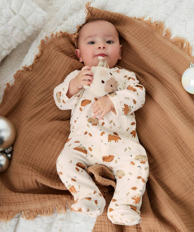 New collection Nouvelle Arbo   C - BABIES' ORGANIC COTTON VELVET SLEEP SUIT WITH A BEAR PRINT