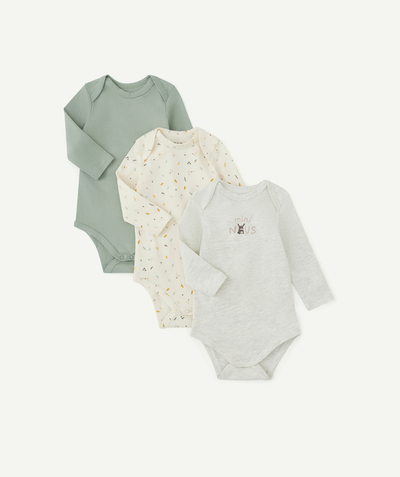 New collection Nouvelle Arbo   C - PACK OF THREE GREY AND GREEN BODIES IN ORGANIC COTTON